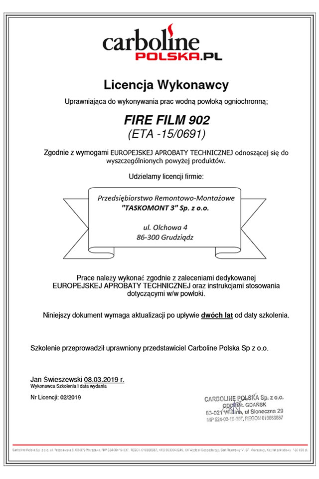 Licencja wykonawcy Carboline Polska